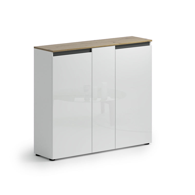 Scarpiera a terra modera salvaspazio e ante bianco lucido cm 130x35x113h