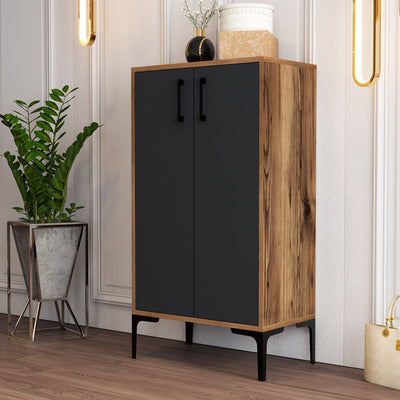 scarpiera moderna mobile 2 ante in legno colore noce con 2 ante antracite