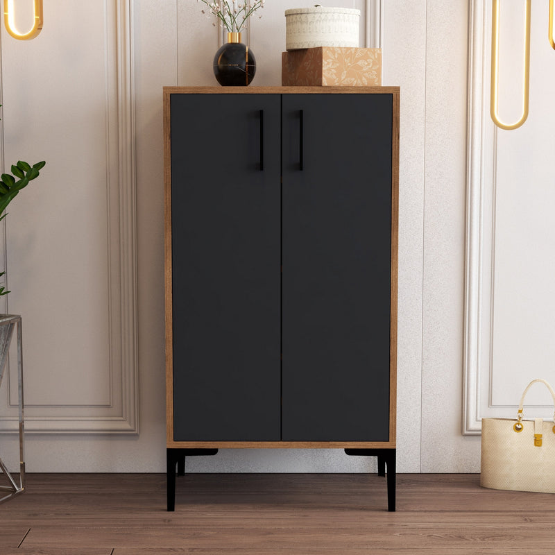 Armadietto basso 2 ante scarpiera in legno noce e antracite cm 60x35x111h