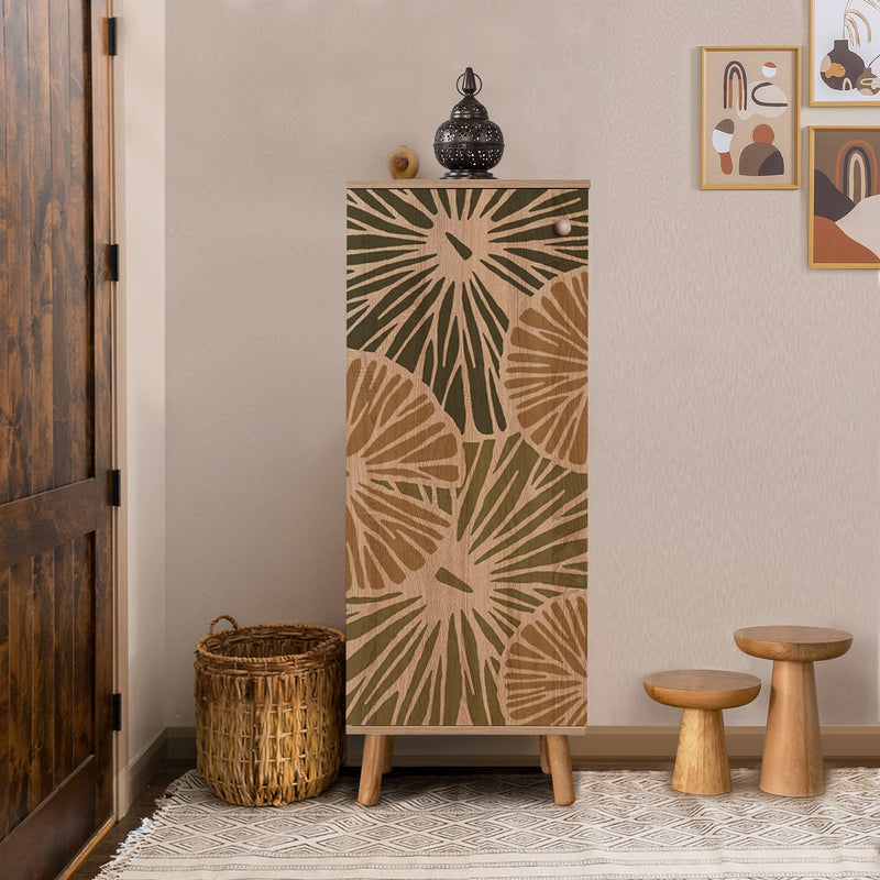 Scarpiera moderna con anta e ripiani in legno fantasia cm 50x38x135h