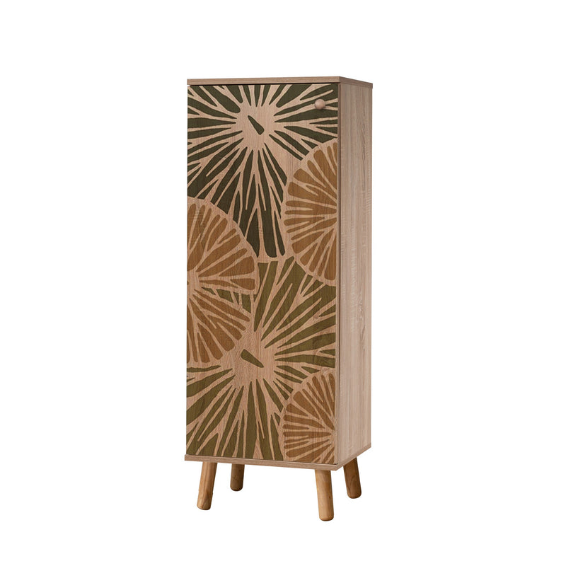 Scarpiera moderna con anta e ripiani in legno fantasia cm 50x38x135h