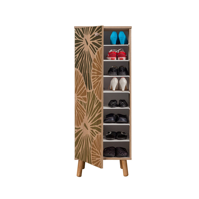 Scarpiera moderna con anta e ripiani in legno fantasia cm 50x38x135h