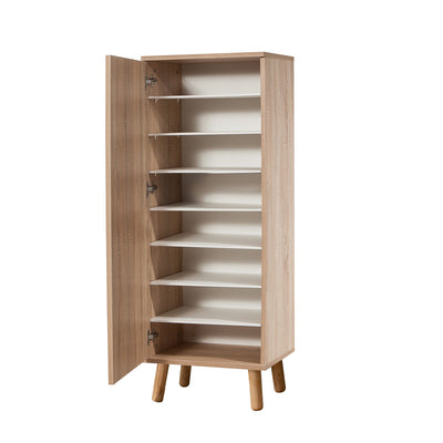 Scarpiera moderna con anta e ripiani in legno fantasia cm 50x38x135h