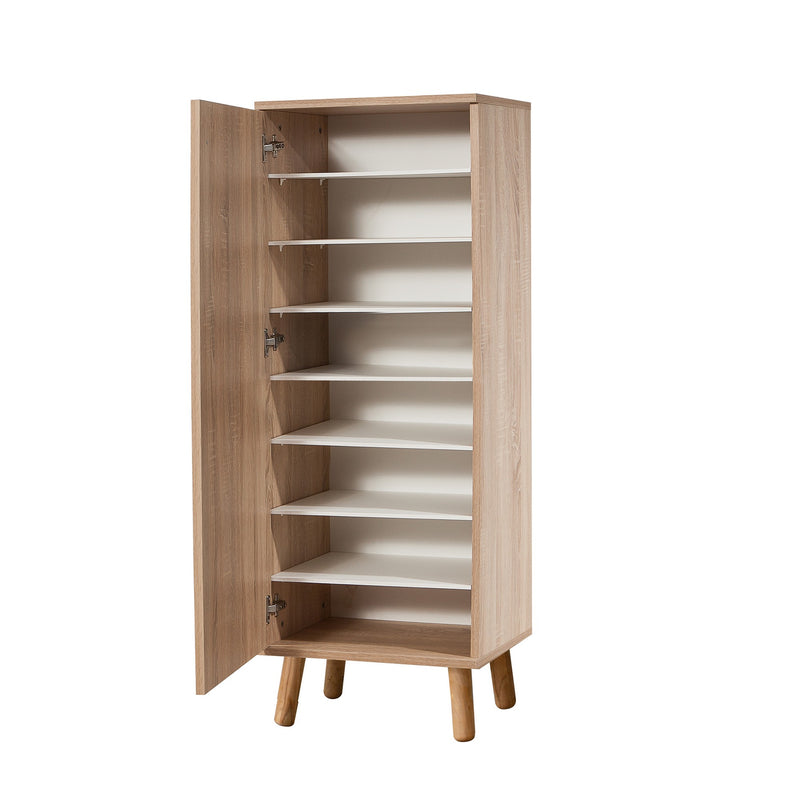 Scarpiera moderna con anta e ripiani in legno fantasia cm 50x38x135h