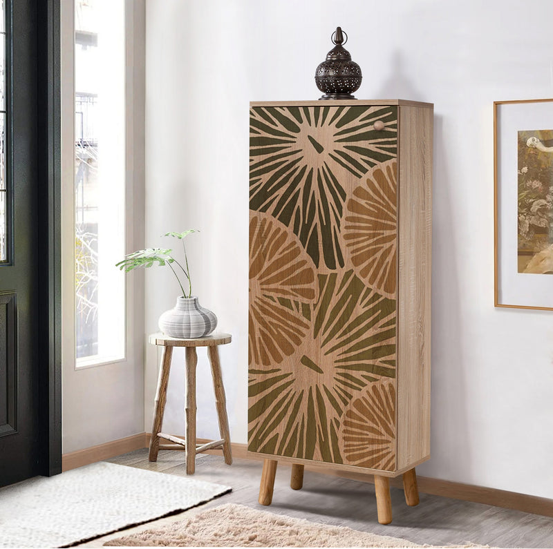 scarpiera moderna con anta in legno finitura quercia con ripiani interni