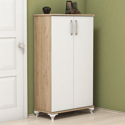 Scarpiera moderna 2 ante 6 vani interni in legno per ingresso funzionale cm 72x32x120h - vari colori