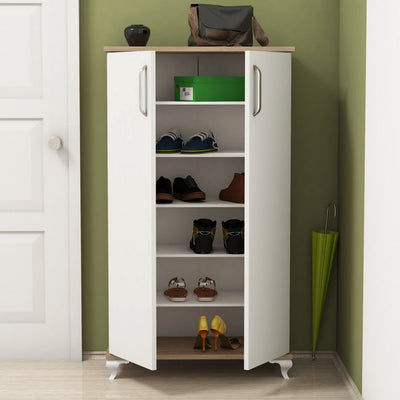 Scarpiera moderna 2 ante 6 vani interni in legno per ingresso funzionale cm 72x32x120h - vari colori