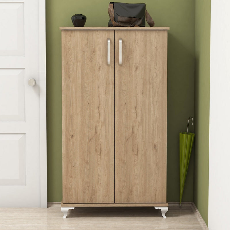 Scarpiera moderna 2 ante 6 vani interni in legno per ingresso funzionale cm 72x32x120h - vari colori