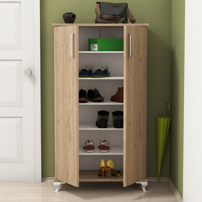 Scarpiera moderna 2 ante 6 vani interni in legno per ingresso funzionale cm 72x32x120h - vari colori