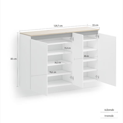 Scarpiera sospesa 3 ante salvaspazio bianco lucido e rovere cadiz cm 130x35x85h