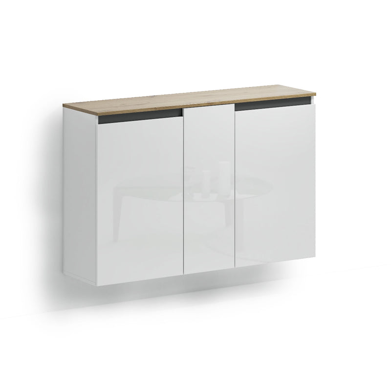 Scarpiera sospesa 3 ante salvaspazio bianco lucido e rovere cadiz cm 130x35x85h