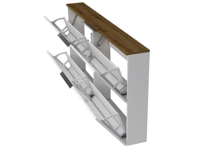 Scarpiera da parete sospesa moderna 2 ante bianco lucido top rovere cm 160x19x80h