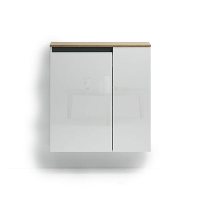 Scarpiera sospesa moderna 2 ante bianco lucido con piano rovere cadiz cm 80x35x85h