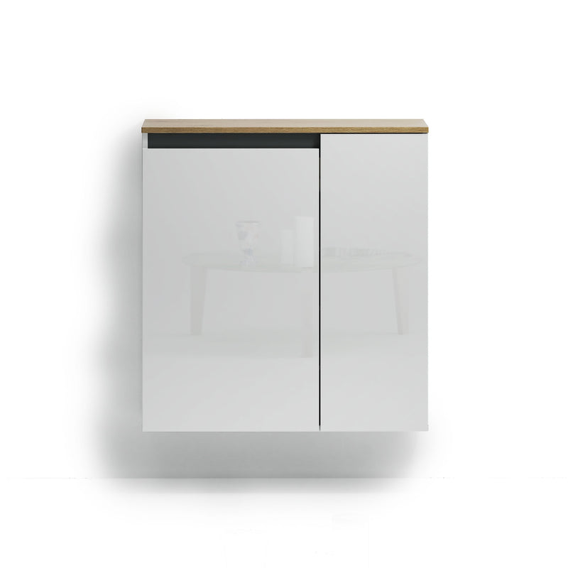 Scarpiera sospesa moderna 2 ante bianco lucido con piano rovere cadiz cm 80x35x85h