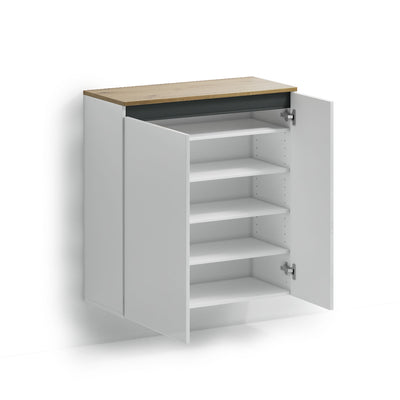Scarpiera sospesa moderna 2 ante bianco lucido con piano rovere cadiz cm 80x35x85h