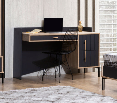 scrivania con cassetto e 2 ante in legno colore quercia e antracite