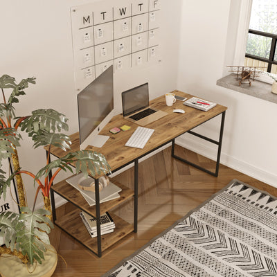 Scrivania industrial base in metallo con piani in legno colore naturale cm 160x60x75h