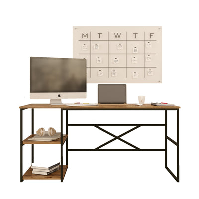 Scrivania industrial base in metallo con piani in legno colore naturale cm 160x60x75h