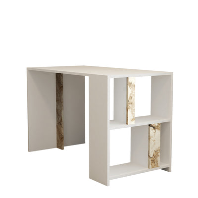 Scrivania design in legno bianco e marmo con 4 vani cm 120x60x75h