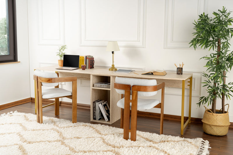 Scrivania moderna con doppia postazione e vano centrale colore travertino cm 240x60x74h