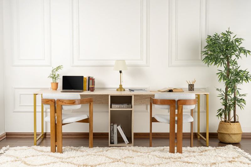 Scrivania moderna con doppia postazione e vano centrale colore travertino cm 240x60x74h
