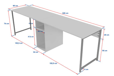 Scrivania moderna con doppia postazione e vano centrale colore travertino cm 240x60x74h