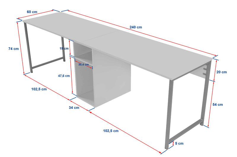 Scrivania moderna con doppia postazione e vano centrale colore travertino cm 240x60x74h