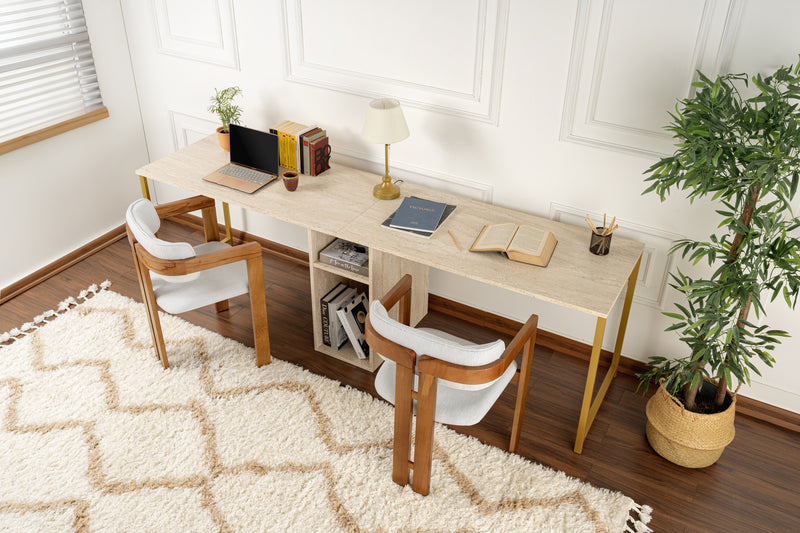 Scrivania moderna con doppia postazione e vano centrale colore travertino cm 240x60x74h