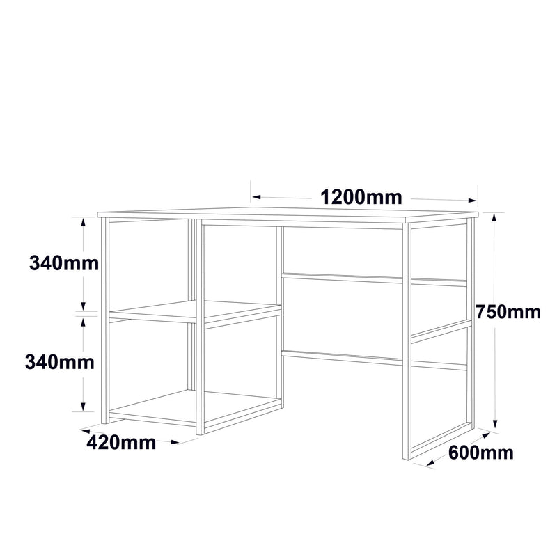 Scrivania design in metallo dorato con 2 ripiani in legno nero opaco cm 120x60x75h