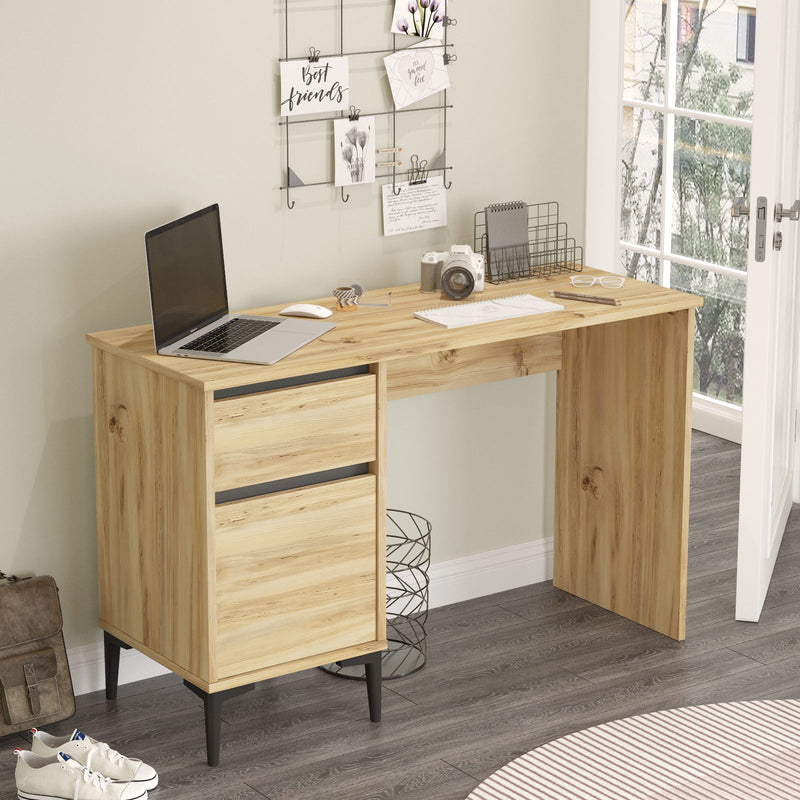Scrivania da studio moderna cassetto e anta colore quercia e antracite cm 120x44x75h
