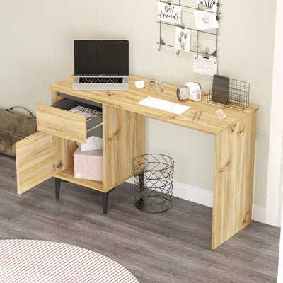 Scrivania da studio moderna cassetto e anta colore quercia e antracite cm 120x44x75h