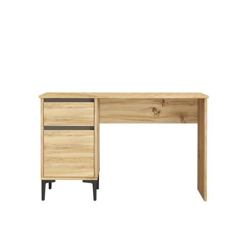 Scrivania da studio moderna cassetto e anta colore quercia e antracite cm 120x44x75h