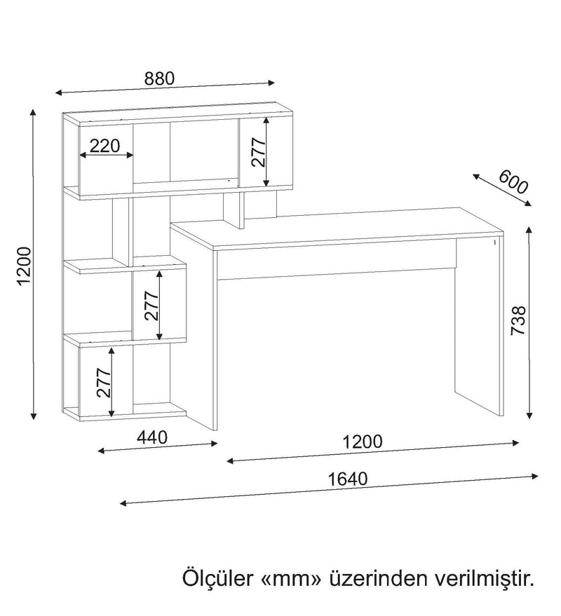 Scrivania con libreria integrata 6 vani in legno noce e bianco cm 164x60x120h