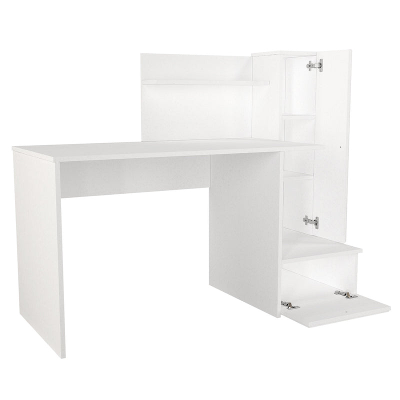 Scrivania moderna con vani a giorno e ante in legno bianco cm 142x60x115h