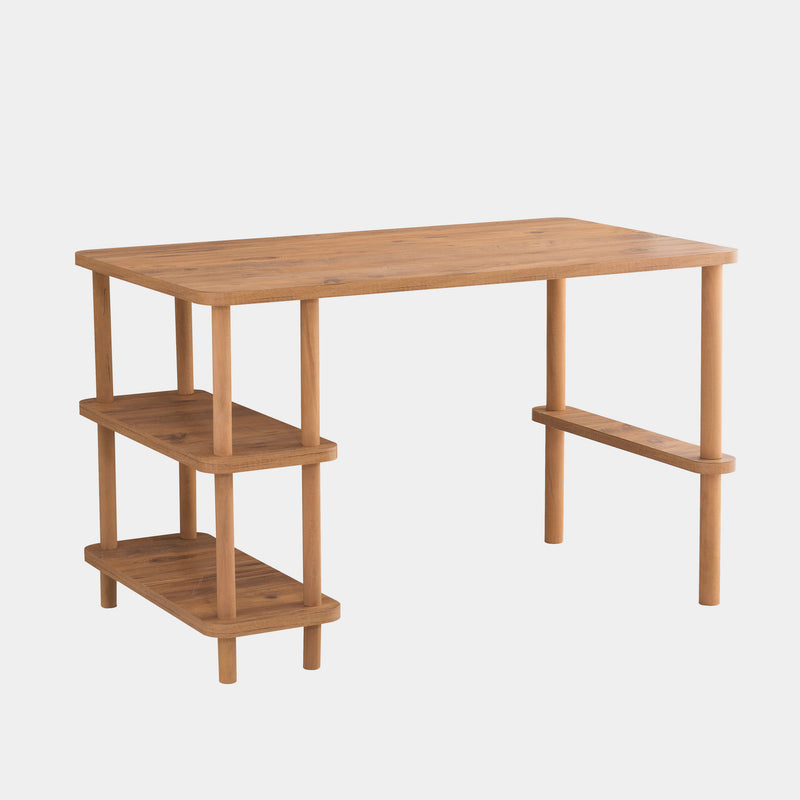 Scrivania moderna con 2 ripiani in legno colore naturale cm 120x70x75h