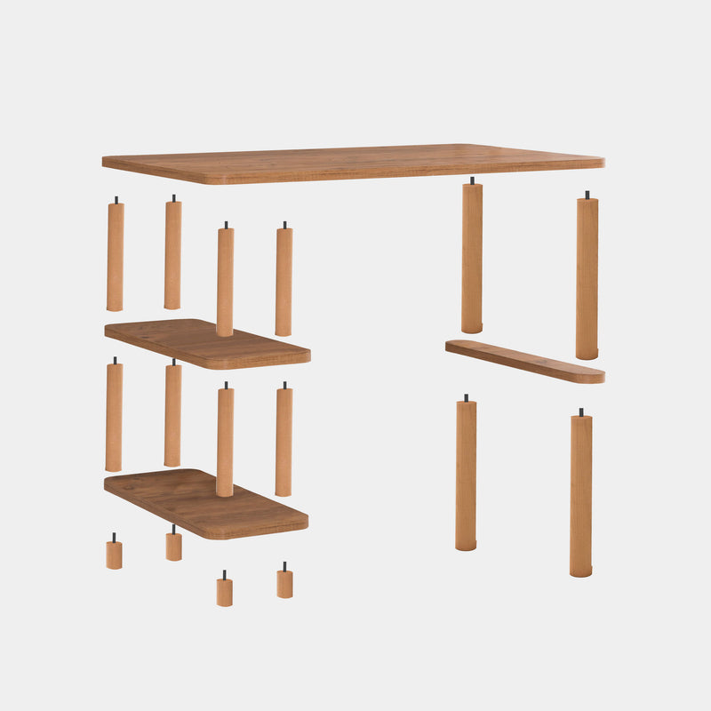 Scrivania moderna con 2 ripiani in legno colore naturale cm 120x70x75h