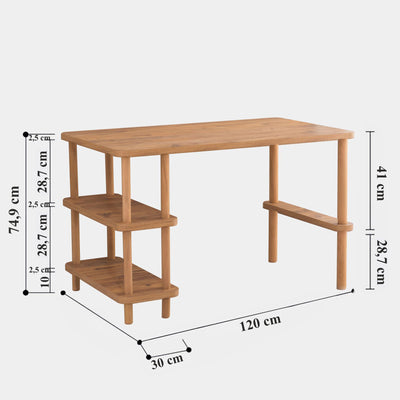 Scrivania moderna con 2 ripiani in legno colore naturale cm 120x70x75h