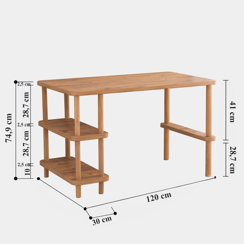 Scrivania moderna con 2 ripiani in legno colore naturale cm 120x70x75h