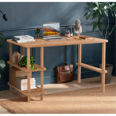 scrivania da studio moderna da cm 120 con ripiani in legno naturale
