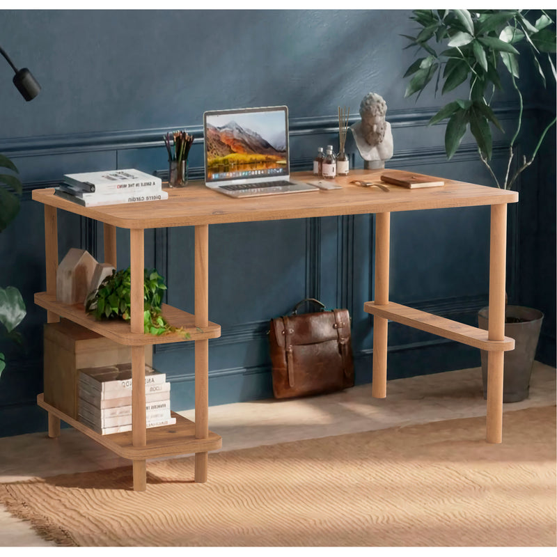 scrivania da studio moderna da cm 120 con ripiani in legno naturale