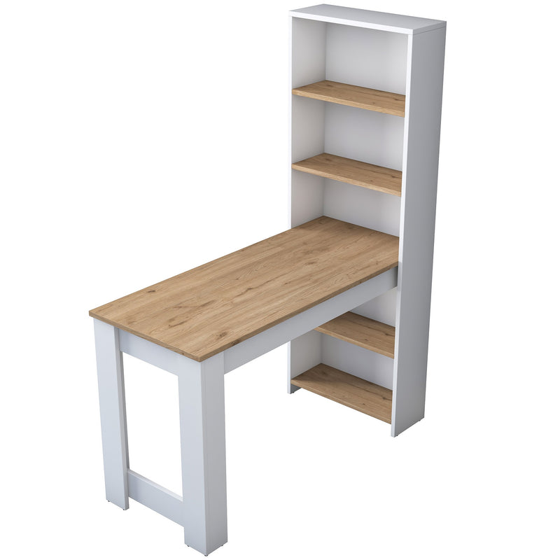 Scrivania con libreria integrata moderna colore bianco e naturale cm 120x53x153h