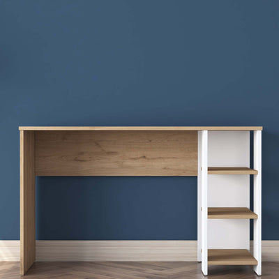 Scrivania da camera per ragazzi colore bianco e rovere con 3 ripiani cm 120x45x74h