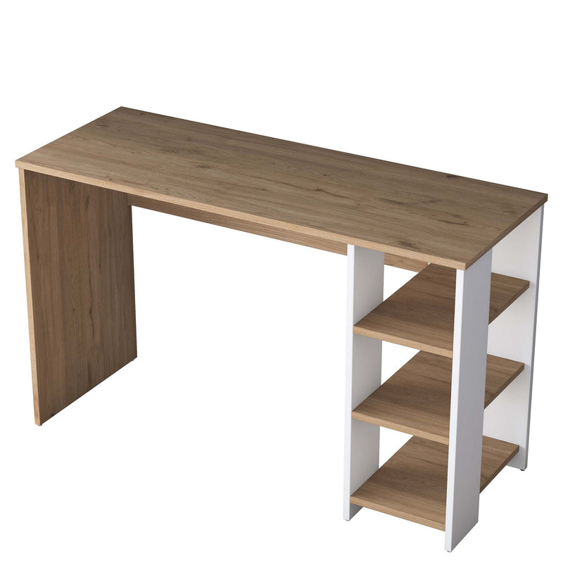 Scrivania da camera per ragazzi colore bianco e rovere con 3 ripiani cm 120x45x74h