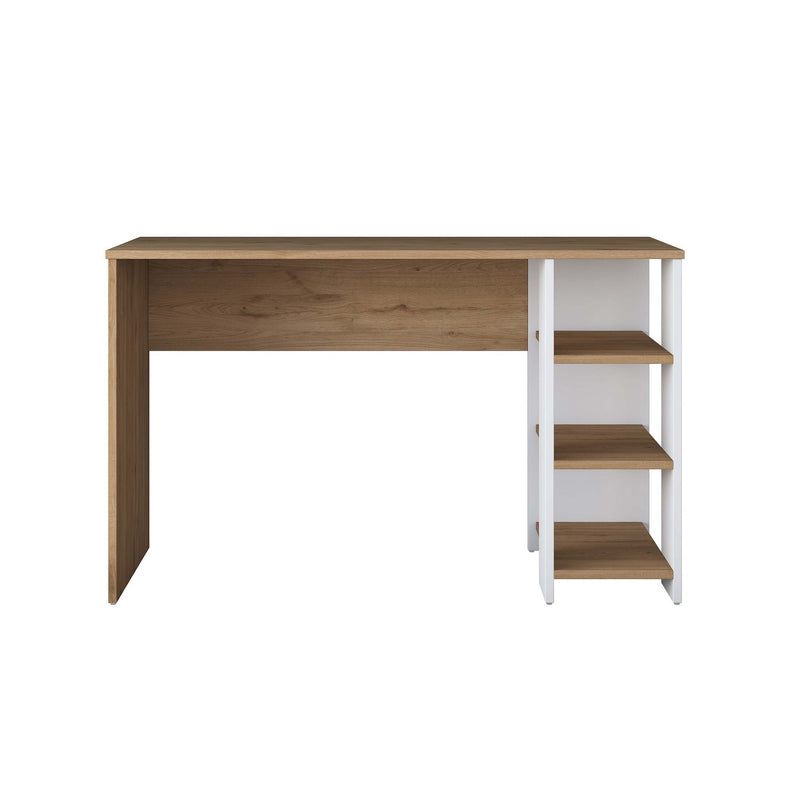 Scrivania da camera per ragazzi colore bianco e rovere con 3 ripiani cm 120x45x74h