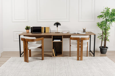 Scrivania moderna stile industrial con doppia postazione e vano centrale cm 240x60x74h
