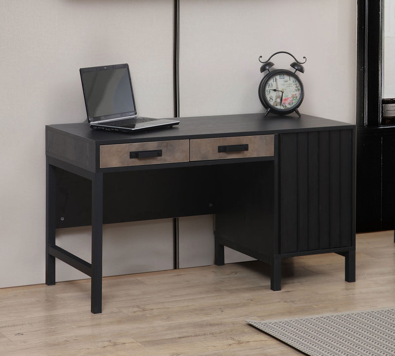 scrivania  con 2 cassetti e anta moderna in legno rovere nero e bronzo