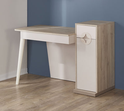 scrivania moderna cameretta studio con cassetto anta in legno rovere bianco e grigio chiaro