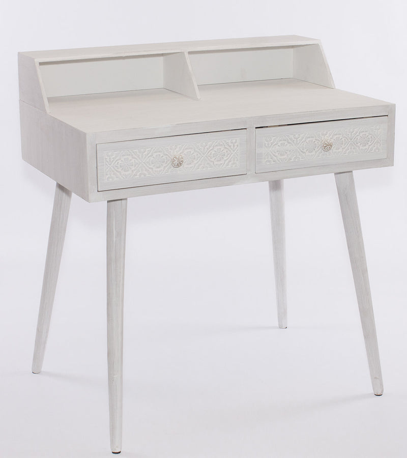 Scrivania in legno colore bianco con 2 cassetti stile classico cm 90x50x78h