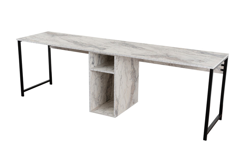 Scrivania 2 posti colore effetto marmo bianco con vano centrale cm 240x60x74h