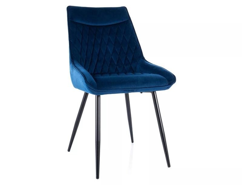 Set da 2 - Sedia classica in velluto blu con schienale trapuntato e gambe in metallo nero